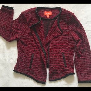 Joe Fresh Red Tweed Jacket Blazer Leather Trim XL